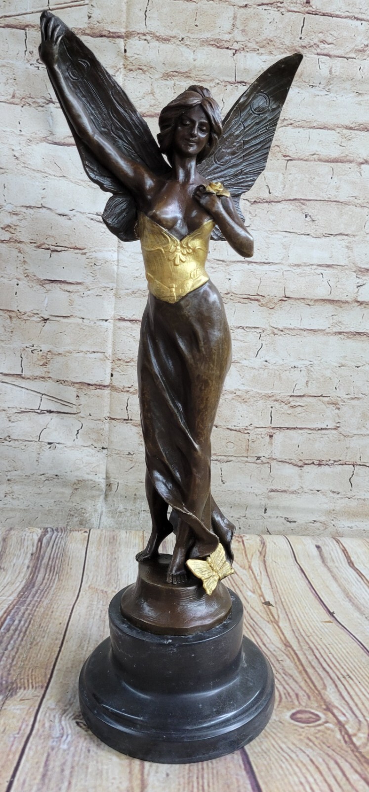 Vintage Style Victorian Maiden Garden Flowers Bronze Marble Sculpture Figure art
