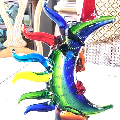 Whimsical 16&Prime; TALL MULTI COLOR MOON RAYS FACE SCULPTURE – STUDIO GLASS ART