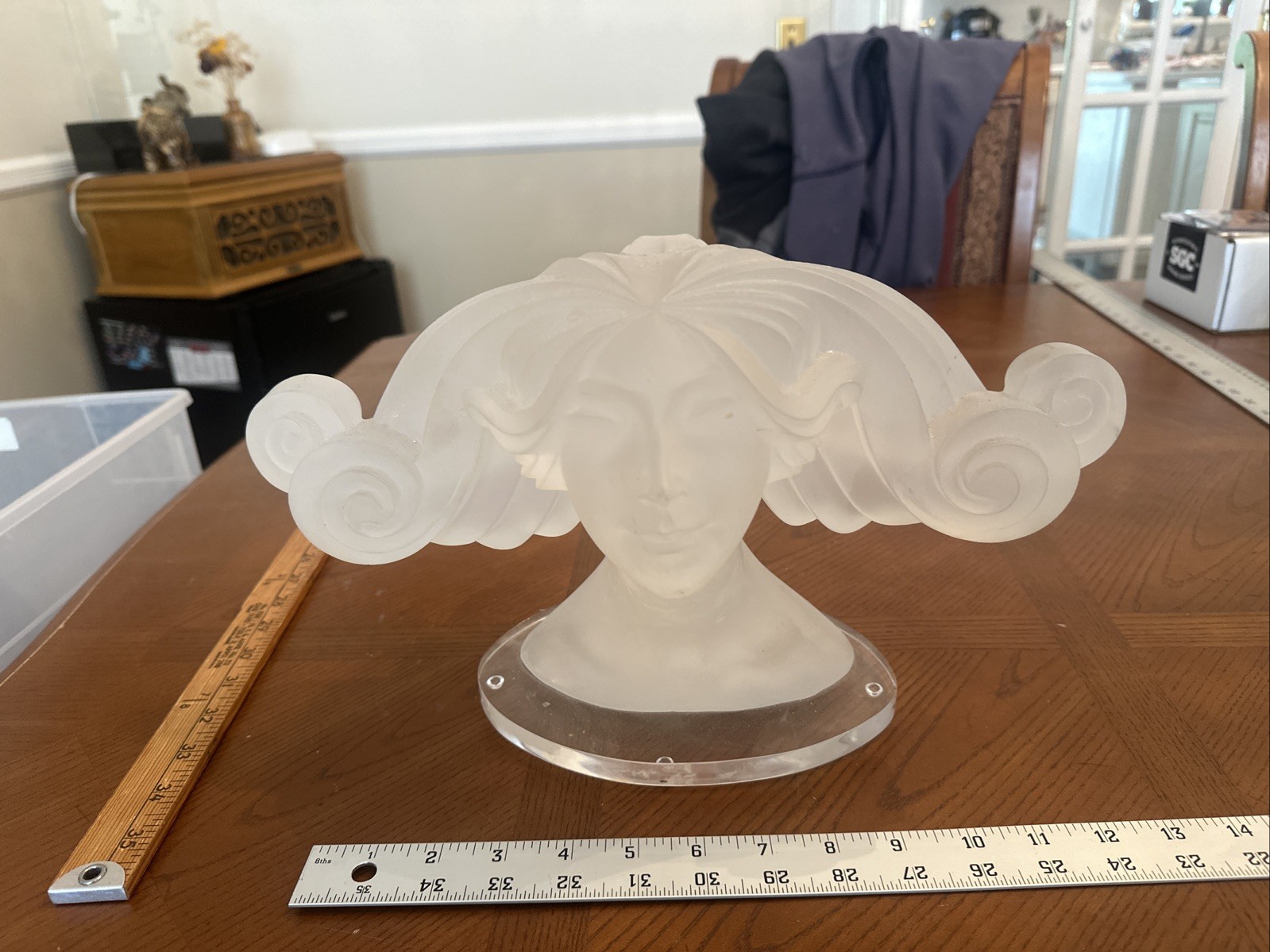 1984 Raffy Lucite Acrylic Sculpture Mast Head of a Woman Art Deco Modern Signed