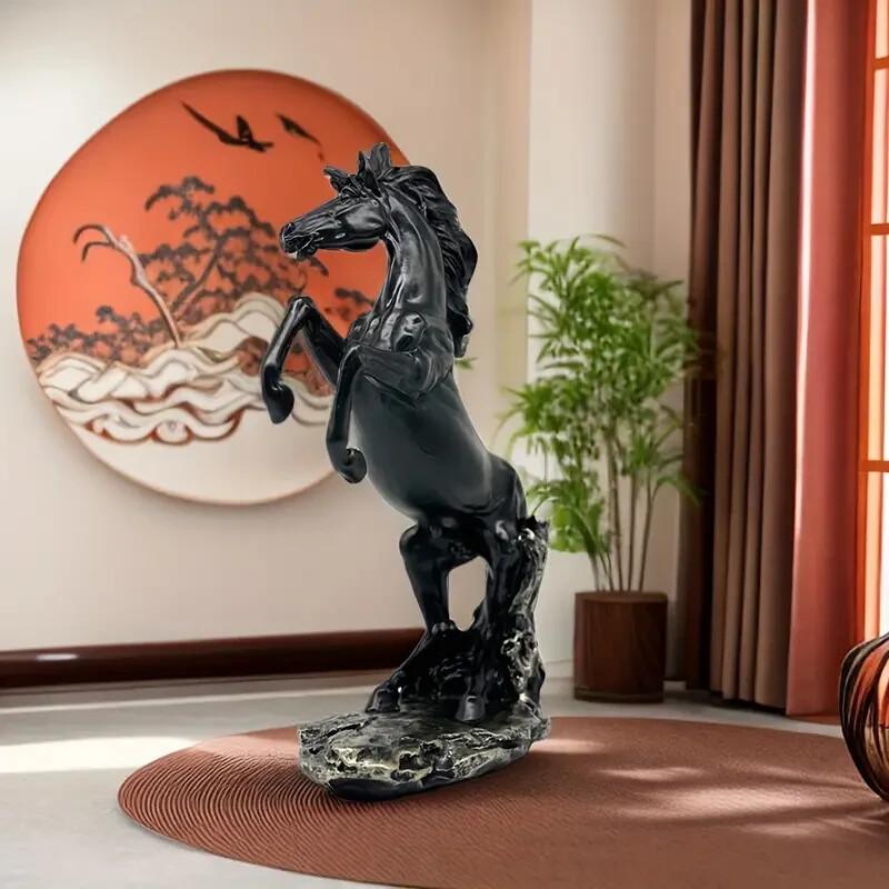 NEW Beautiful Black Standing Horse. Resin Figurine Statue 12h x 8w x 4d