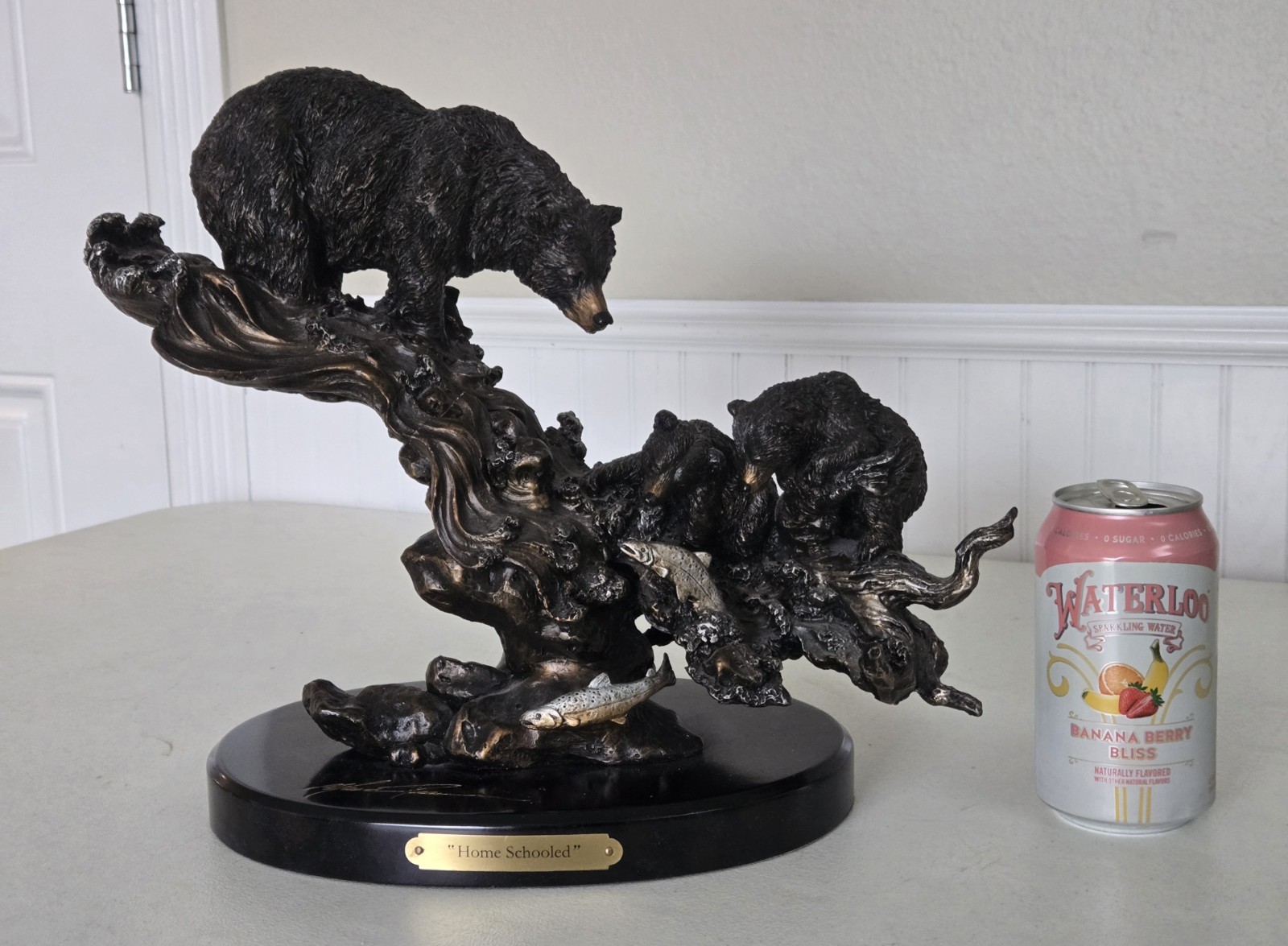REPAIRED Marc Pierce Home Schooled Bear + Cubs Fishing Sculpture Big Sky Carvers