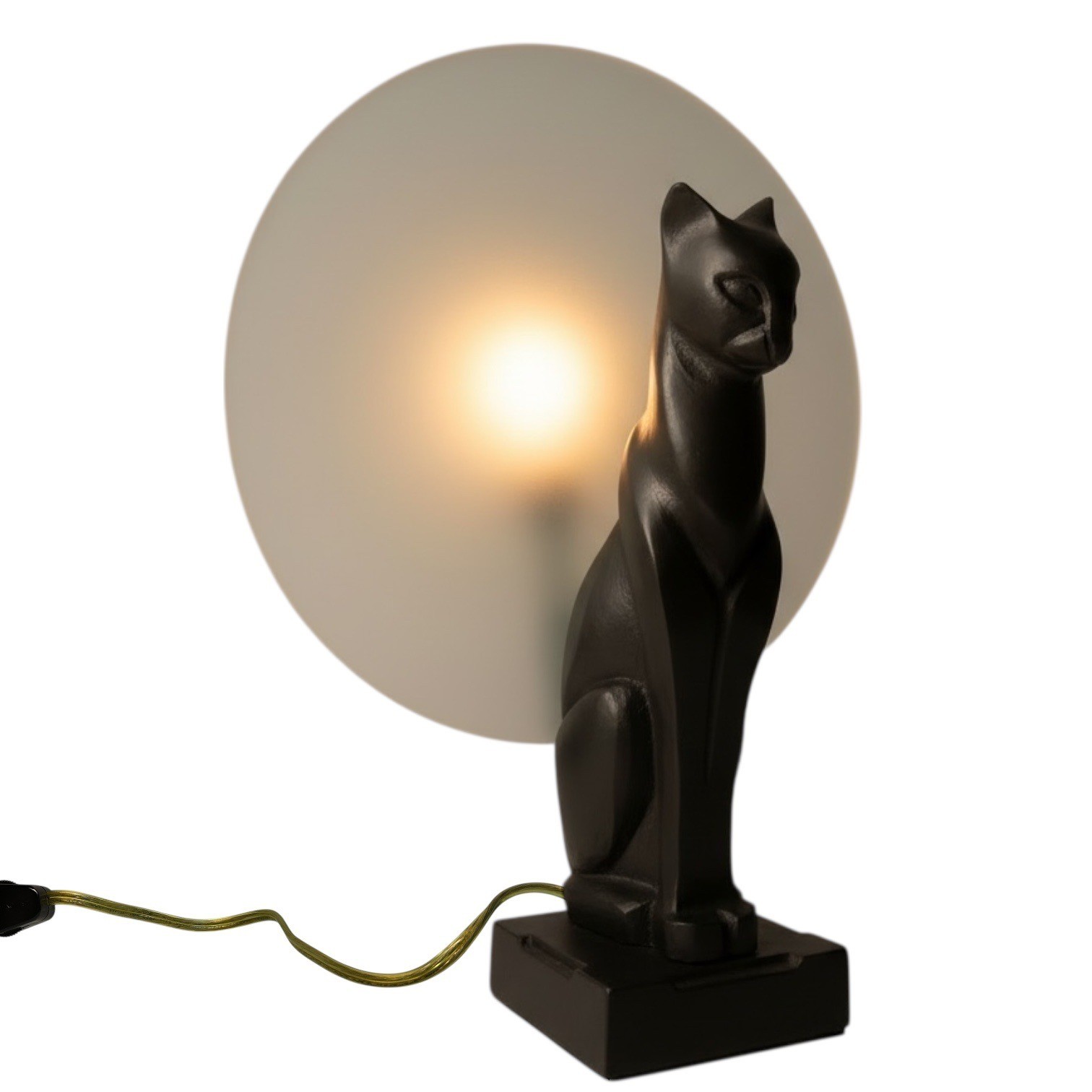 Art Deco Bronze Cat Moon Lamp Feline Sculpture Light Early Vintage 1920s