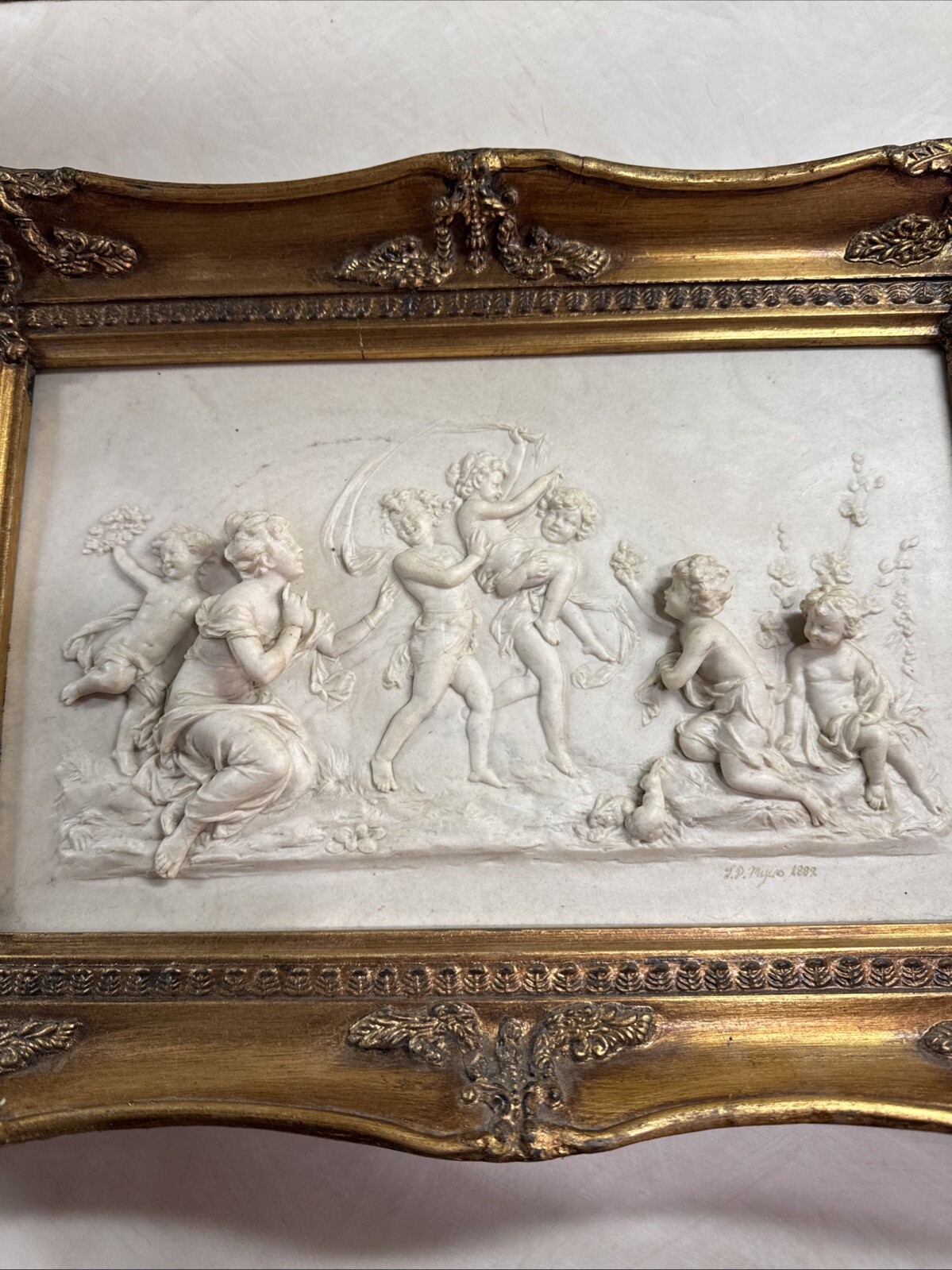 L D Myers 1882 Marble Frieze In Gold Ornate Frame