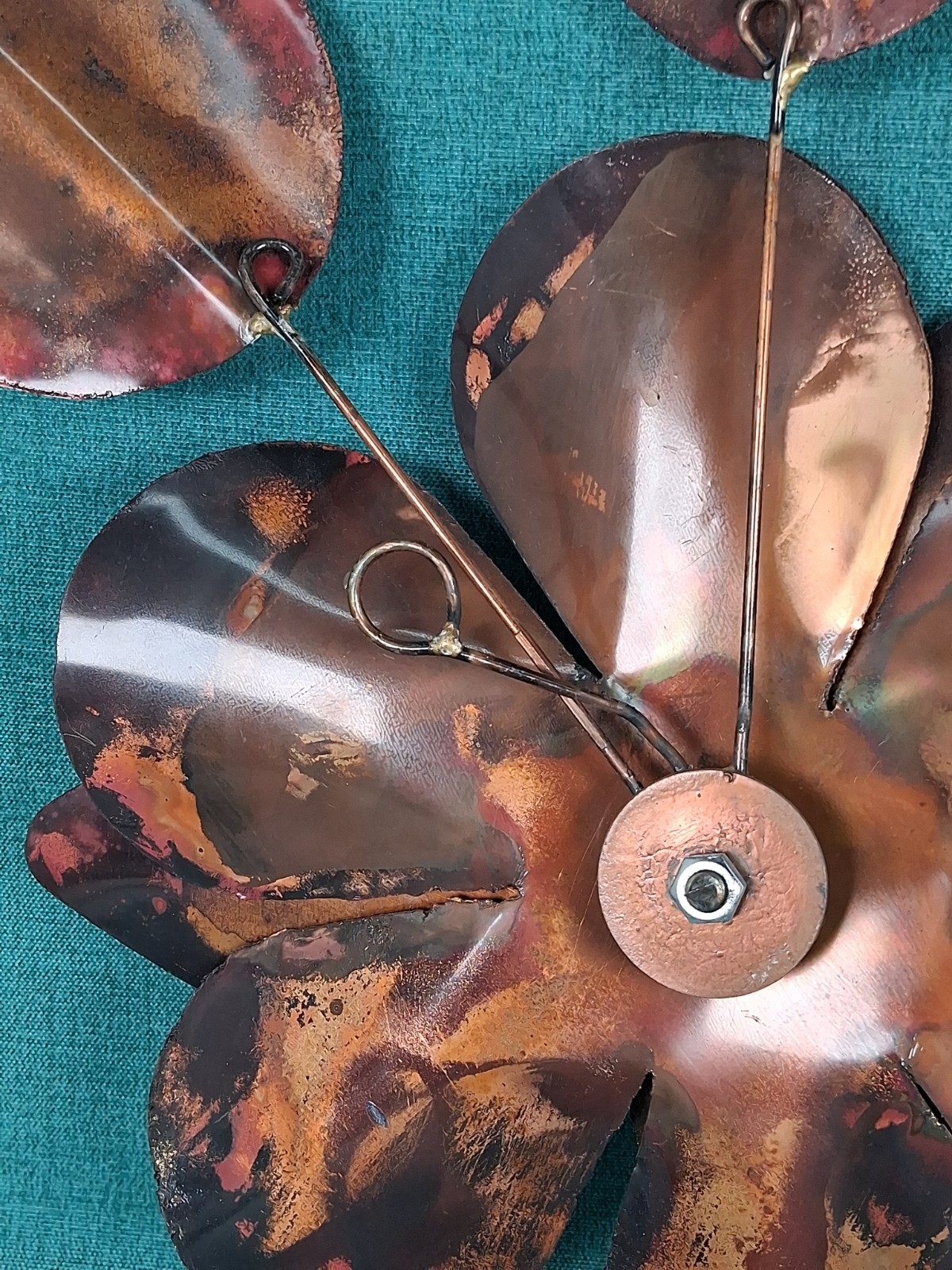Vintage MCM Heavy Copper & Brass Wall Art Sculpture Flowers and Leaves 18&Prime;