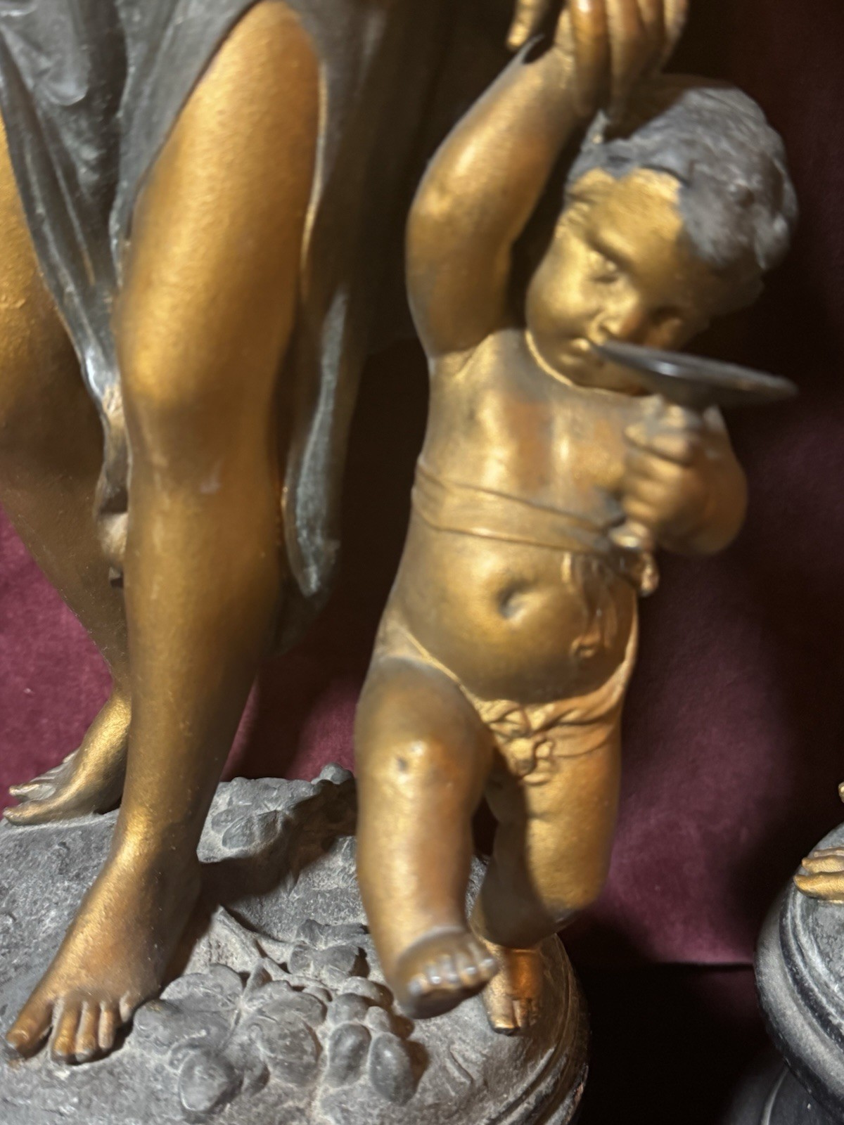 A Large Pair of Antique French Bronzed Spelter Allegorical Sculptures