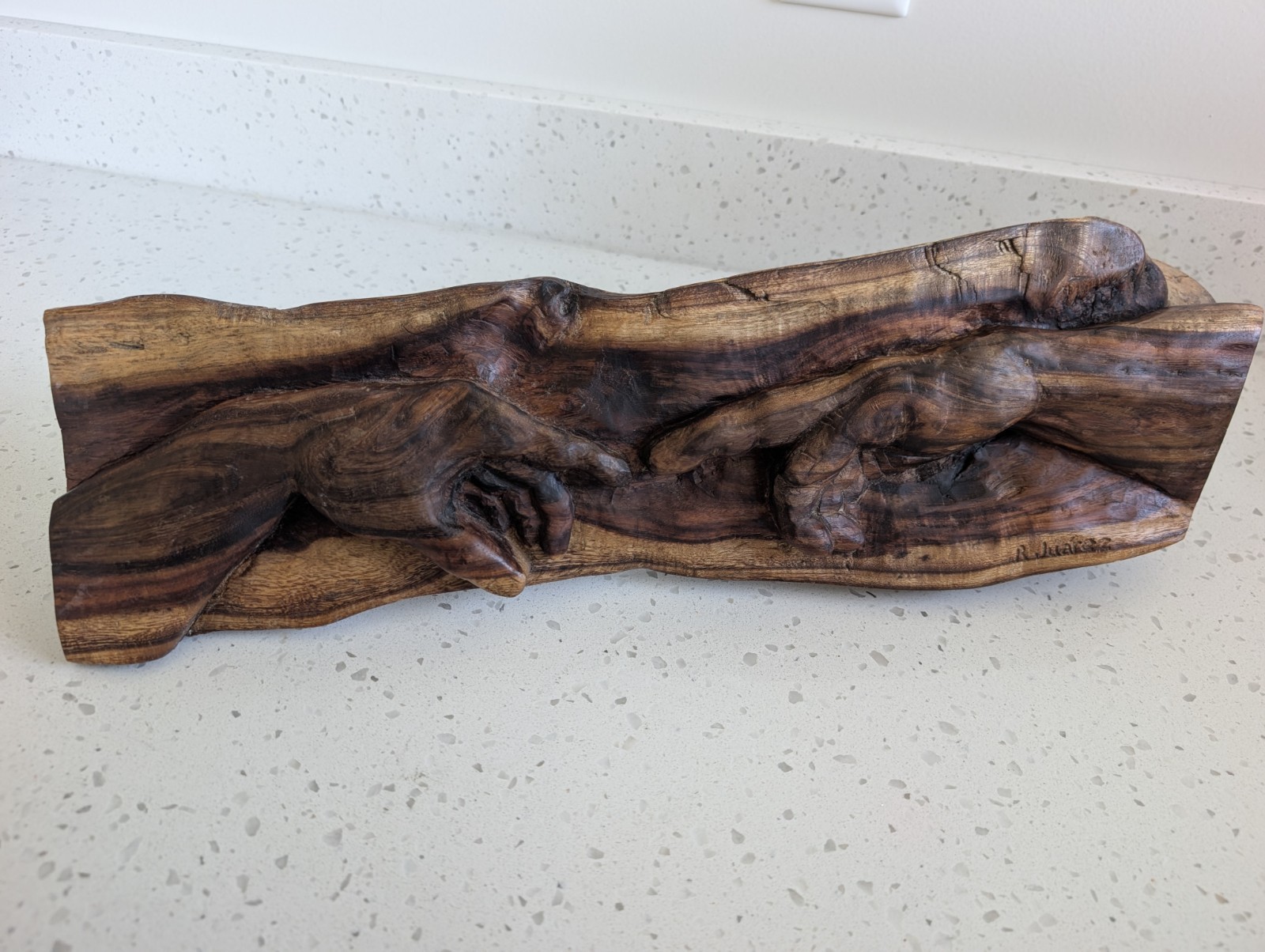 Signed Hand-Carved Wood Creation of Adam Sculpture Statue 22x6x4 One of a Kind