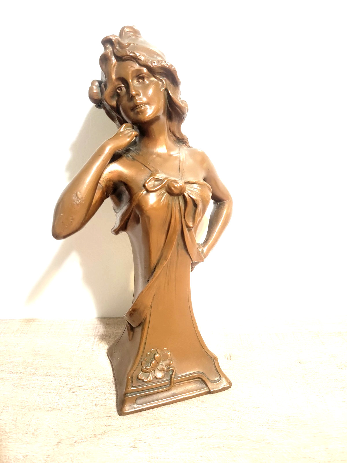 Rare Antique Early 1900s Inscribed Pellier Bronze Maiden Woman with Draped Cloth