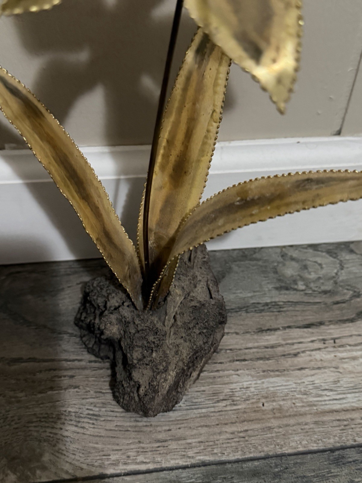 Vintage 1970&rsquo;s Torch-Cut Metal Flower Sculpture with Lava Rock Base