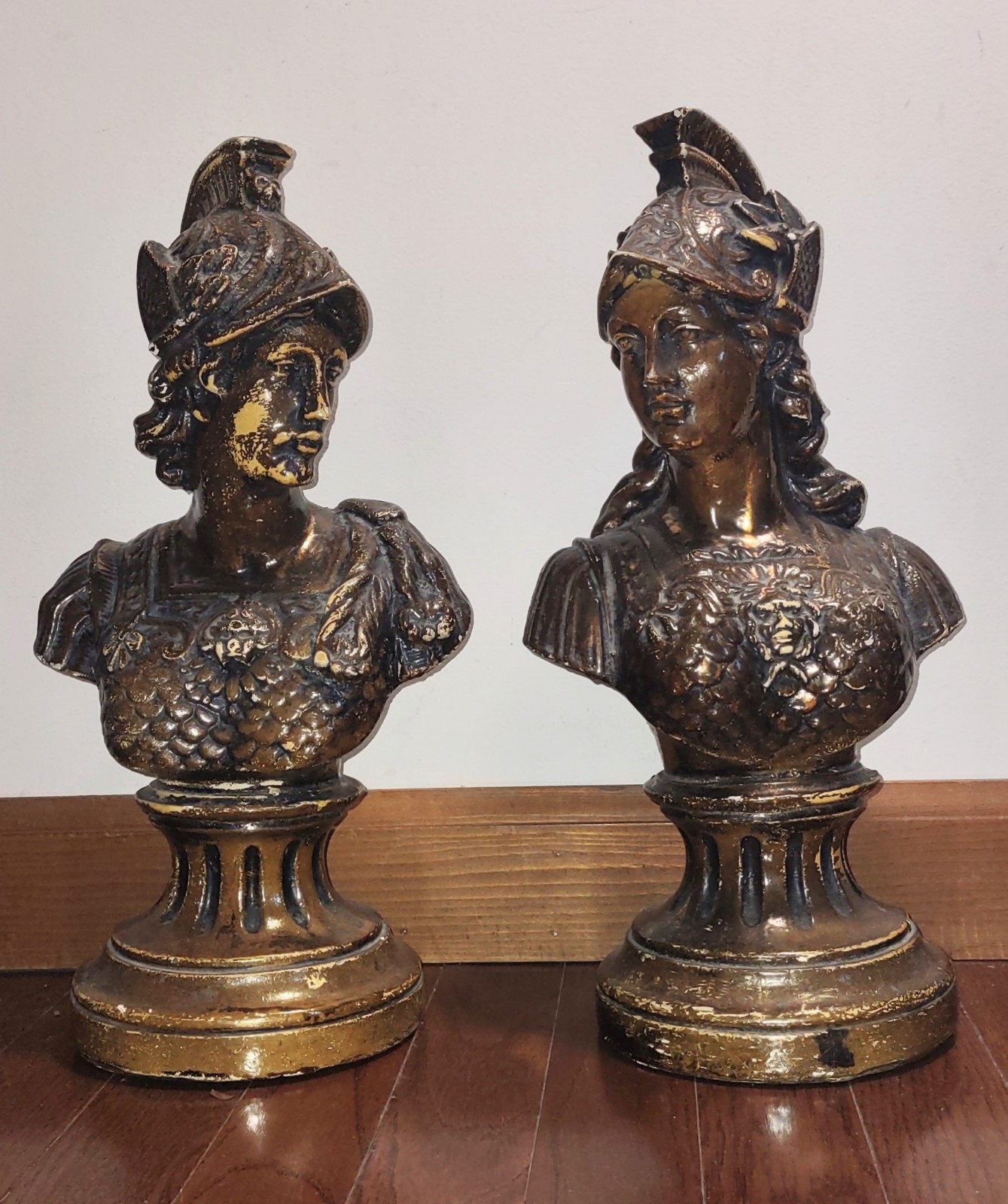Pair Greek God and Goddess Busts of Ares and Athena (Roman Mars and Minerva) 15&Prime;