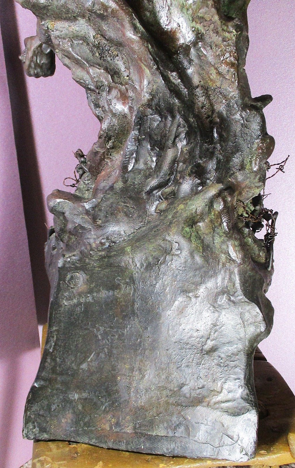 EDGARDO SIMONE 27&Prime; BRONZE CA 1919, SOLDIER W/OLIVE LEAVES & GRENADE, EXPLOSION,