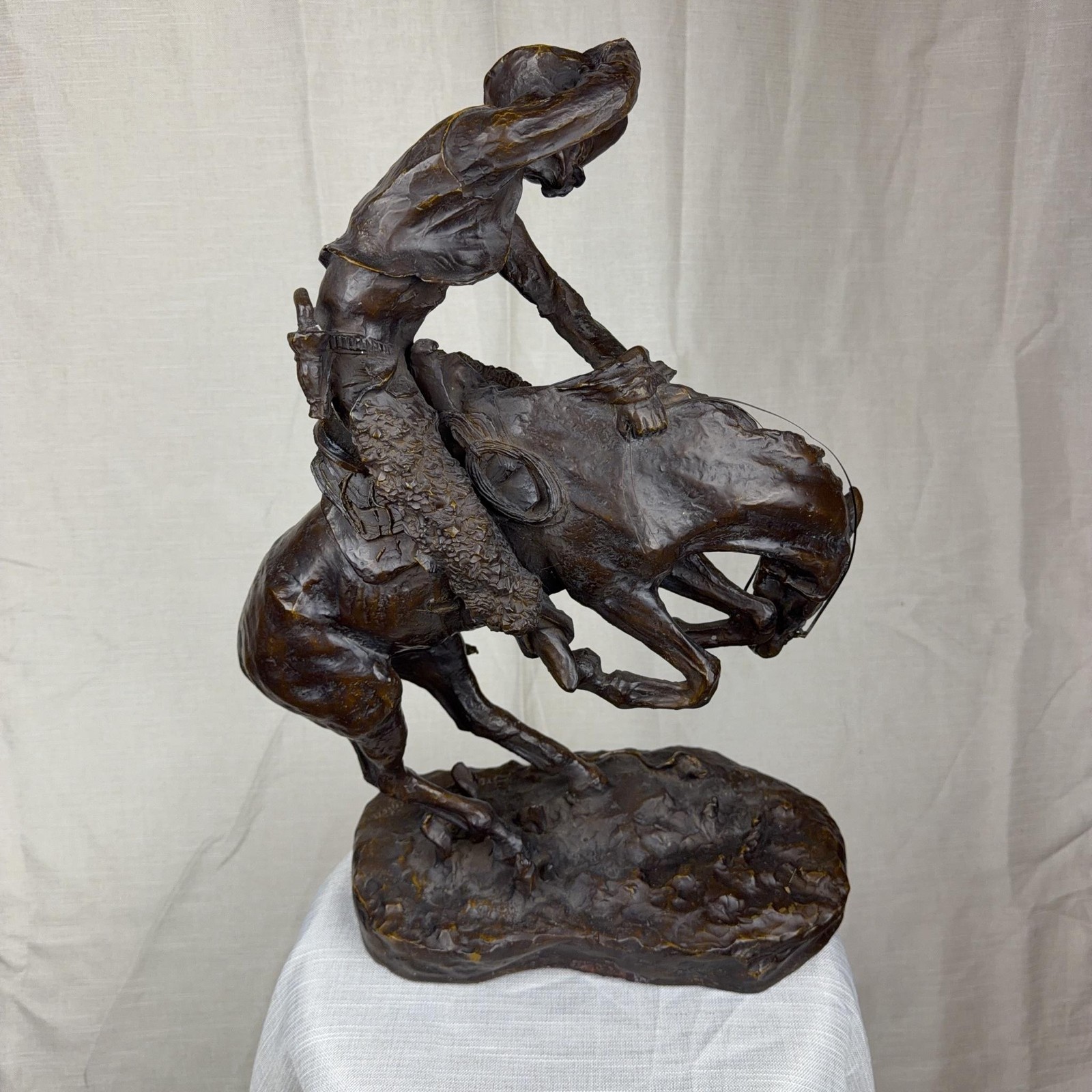 Frederic Remington Cowboy On Horse Bronze Western « The Rattlesnake » Large Signed