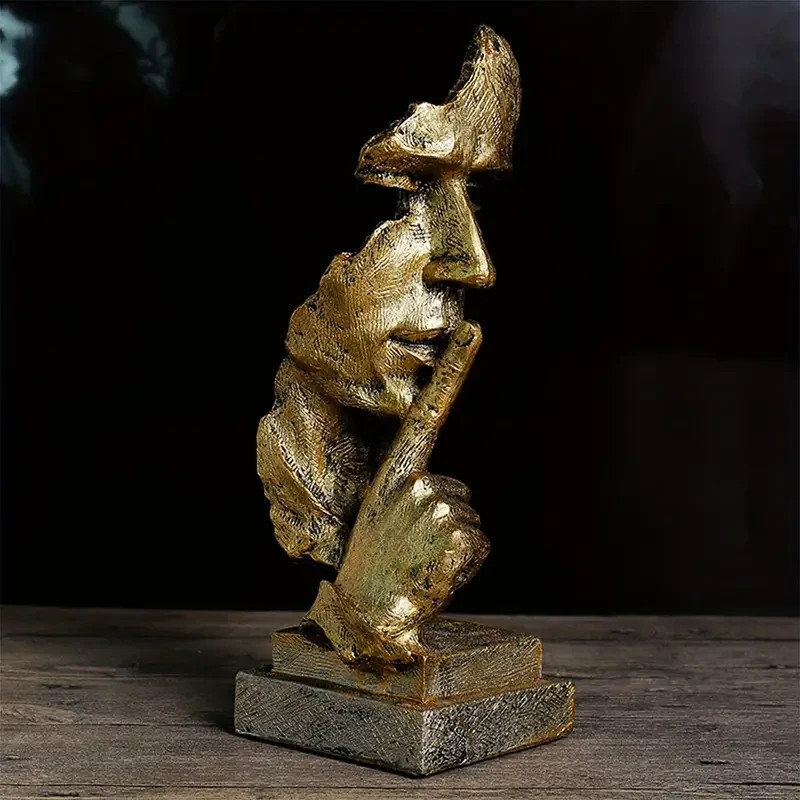 NEW Silence Shush Bronze Style Man Bust Abstract Resin Figurine Sculpture 10.4×4