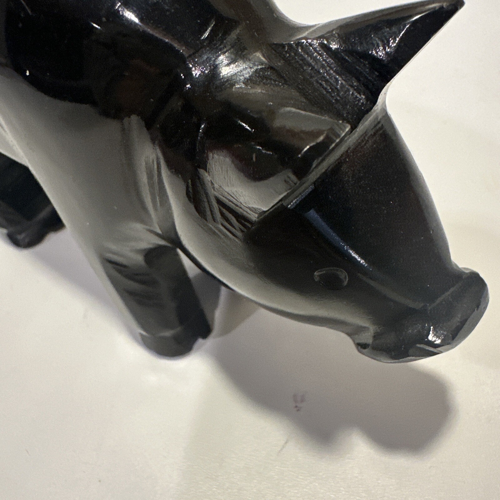 Carved Pig Black Stone Shiny Large