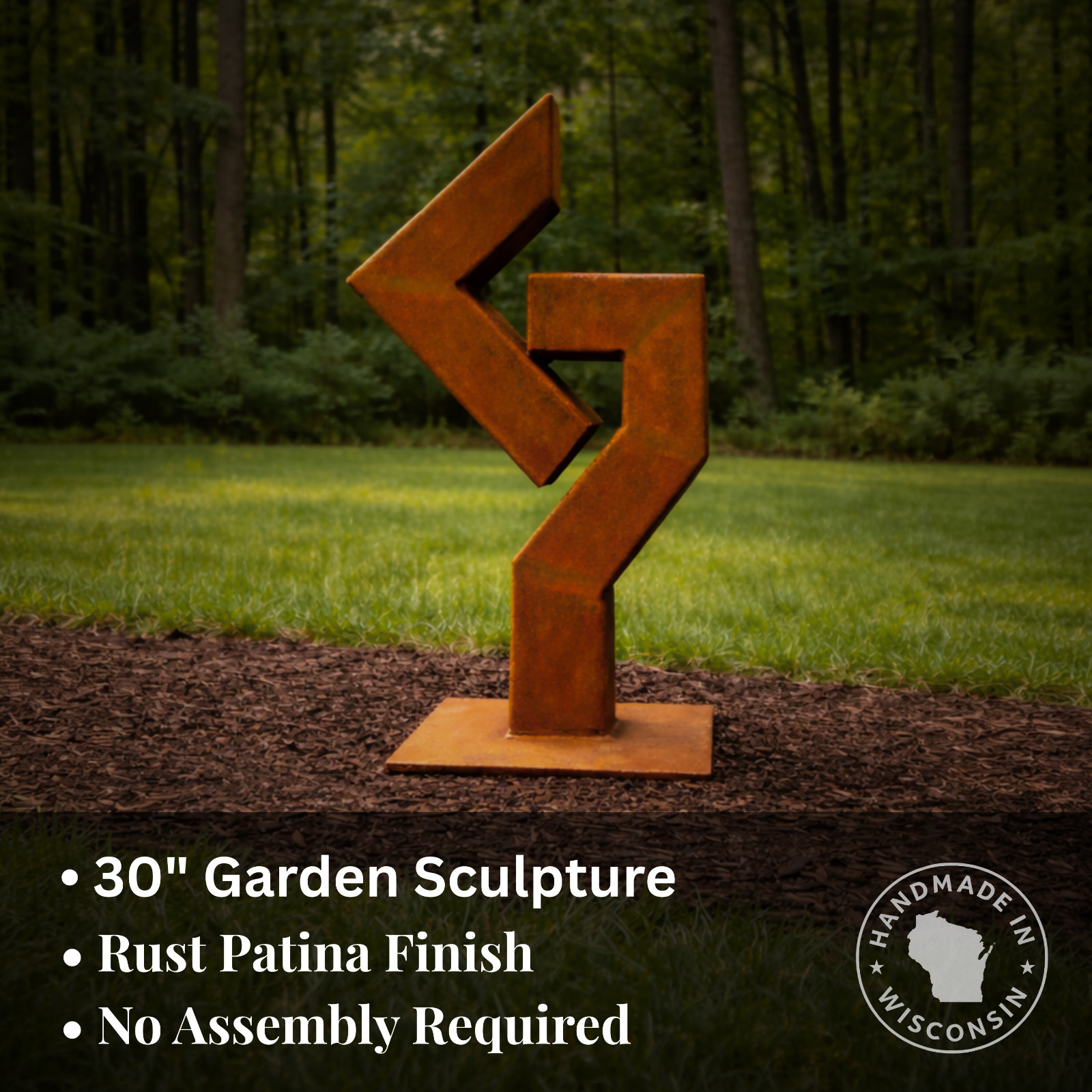 Handcrafted Rusted Steel Garden Sculpture 30” – Modern Geometric Outdoor Art