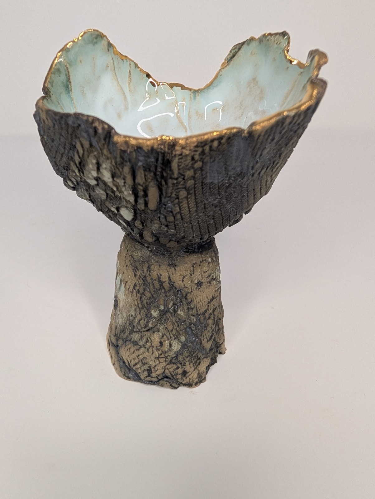 Small Ceramic Unique Pottery Sculpture Gold Rim One Of A Kind