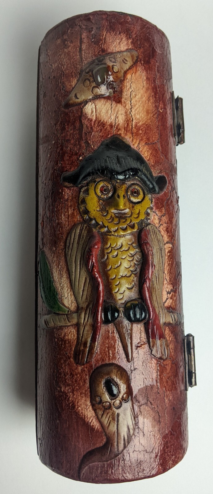 Artisan Made Hand-carved Unique Bamboo Trinket Chest Brown Owl From Ecuador