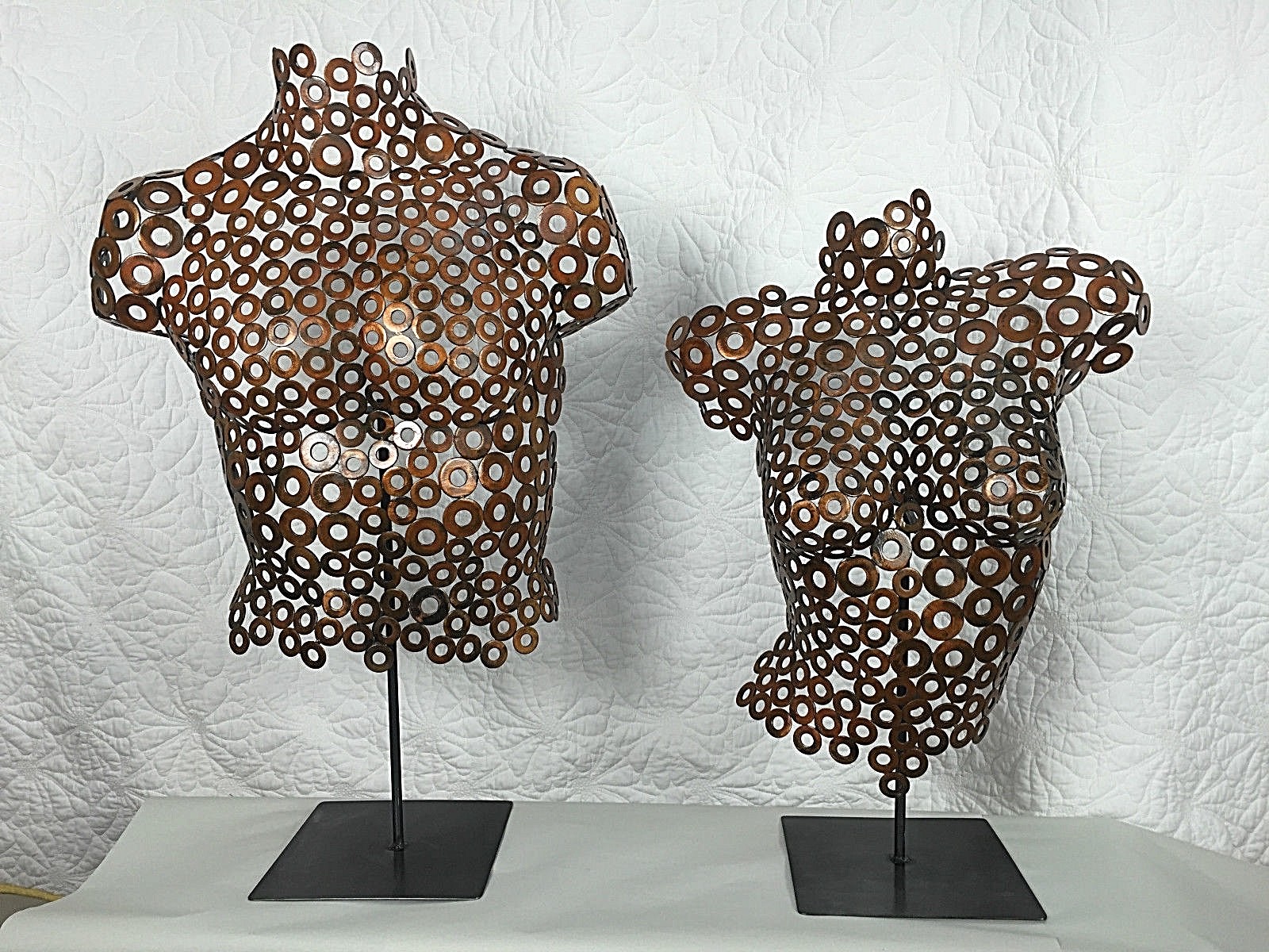 Set of 2 Metal Sculpture Torso home decor Rust Copper Bronze by Holly Lentz
