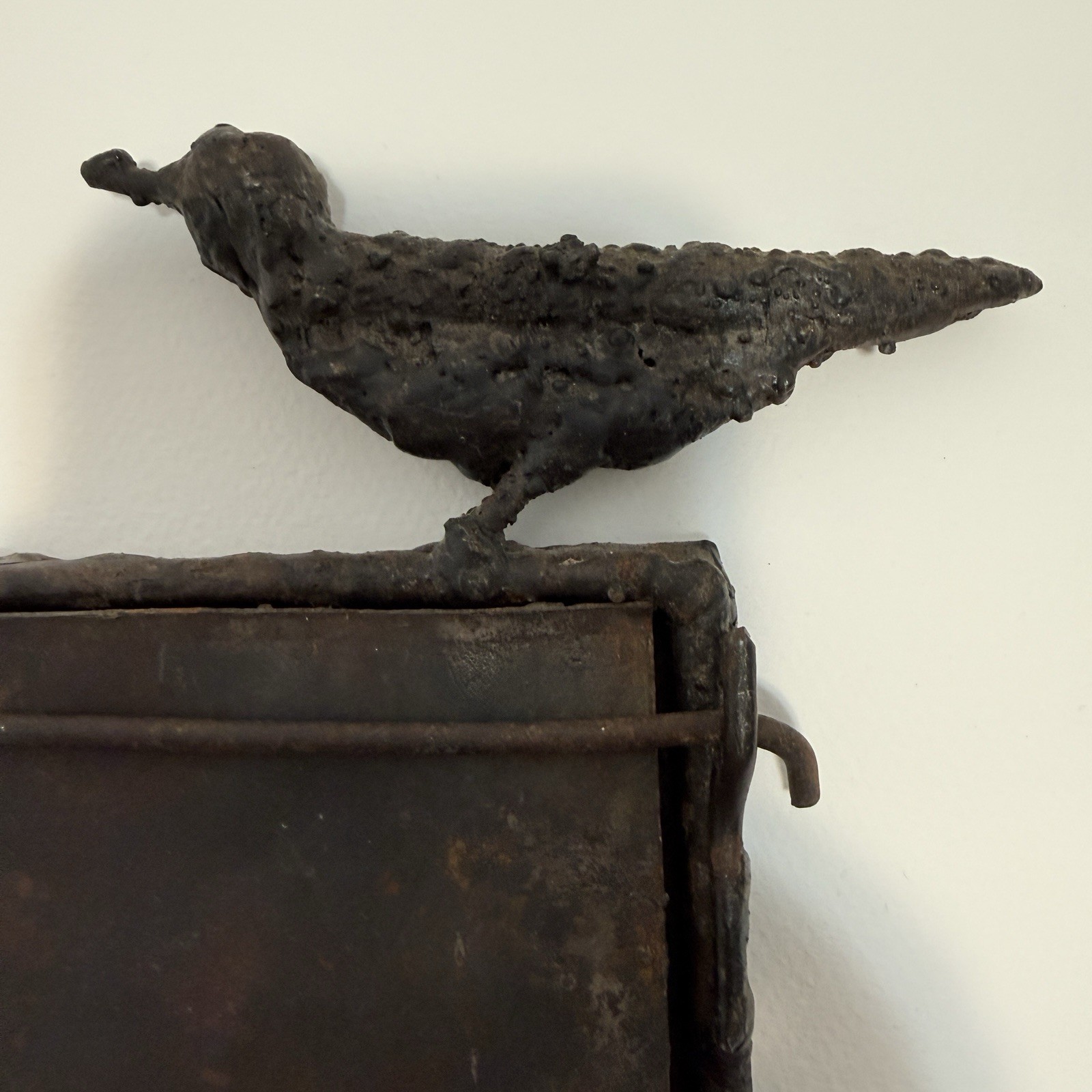 MCM Brutalist Iron Bird Sculpture Photo Frame Torched Studio Metal Art