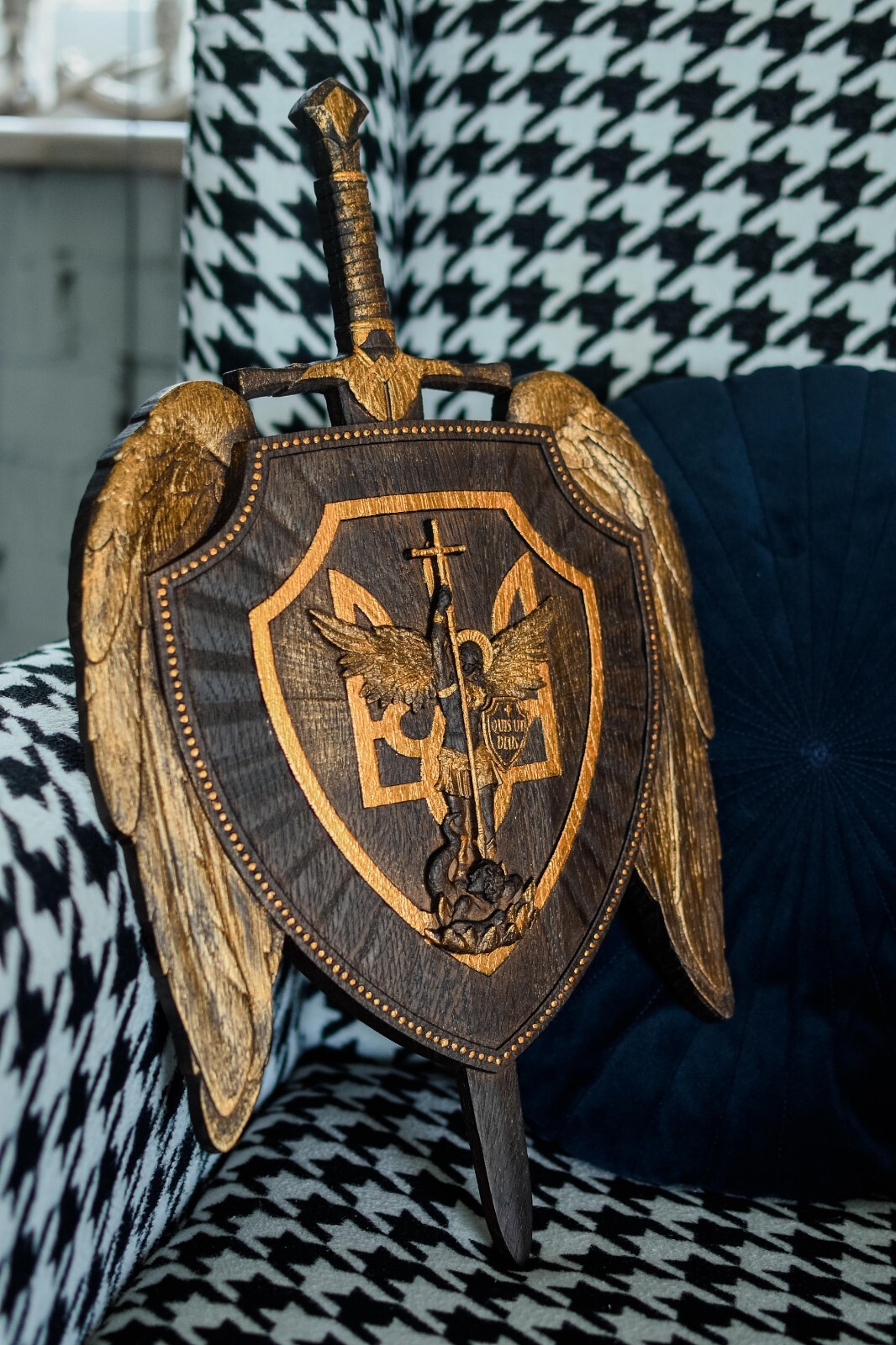 Wood Wall Art with Archangel Michael wood wall catolic personalized gift Ukraine