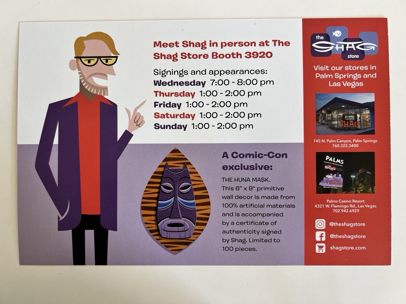 New SHAG The Huna Mask – 2022 SDCC Exclusive 79/100 Limited Edition – SIGNED