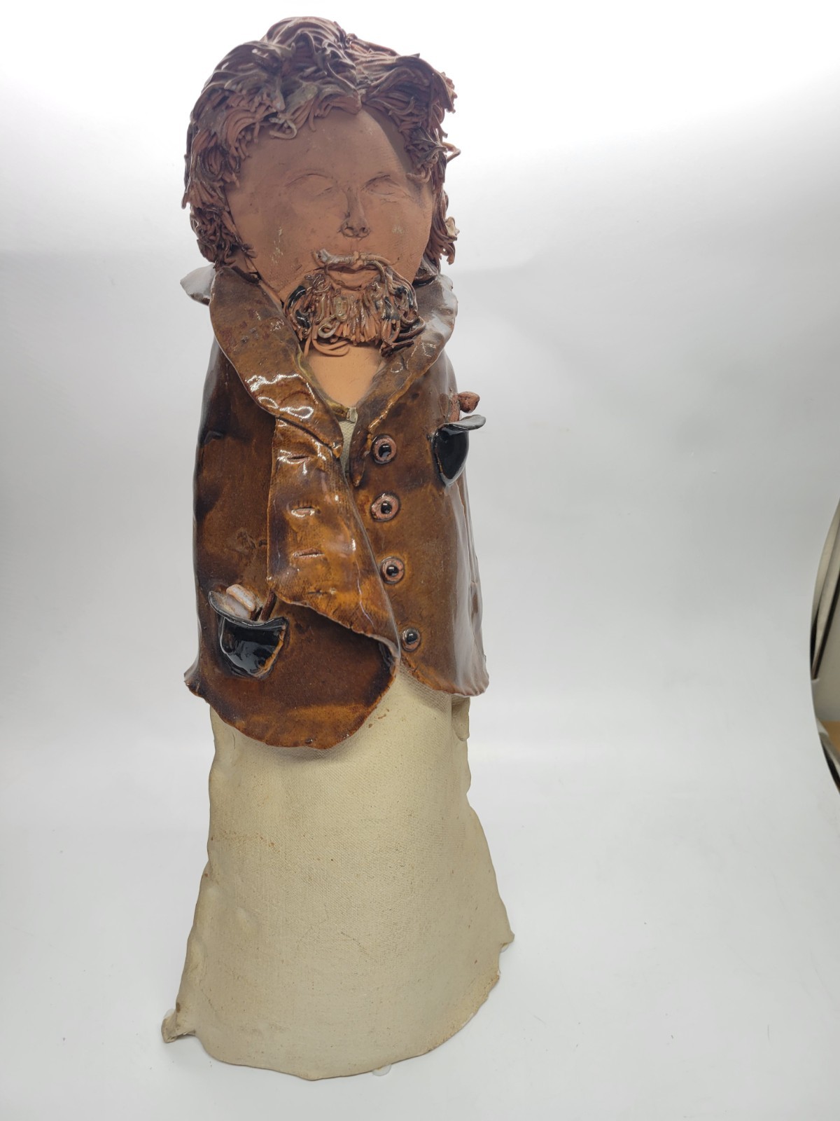 Vintage Studio Pottery Bust Sculpture Bearded Man Folk Art 18”