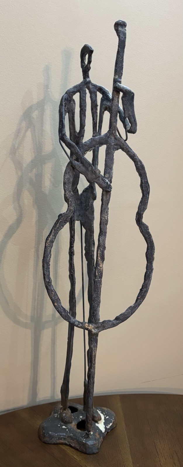 Unsigned – Alberto Giacometti Style Brutalist Bass Player Sculpture -AS IS READ