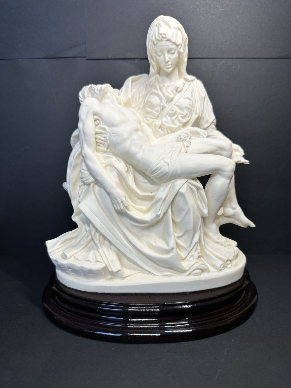 Large 8.5&Prime; Michelangelo Pieta Sculpture Statue on Wood Base A Santini Italy