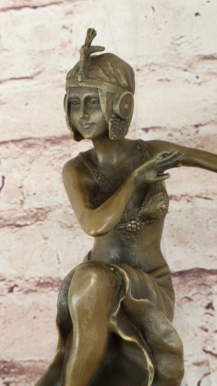 Signed Patina Tall Chiparus Lady FLAPPER 1920 1930 Bronze Sculpture Marble Base