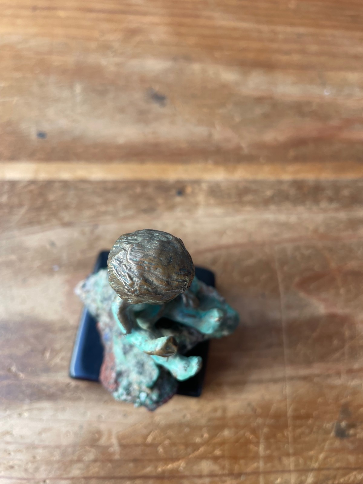 Vintage Malcolm Moran Bronze Sculpture Child Sitting On Geode Modernist 3.75&Prime;