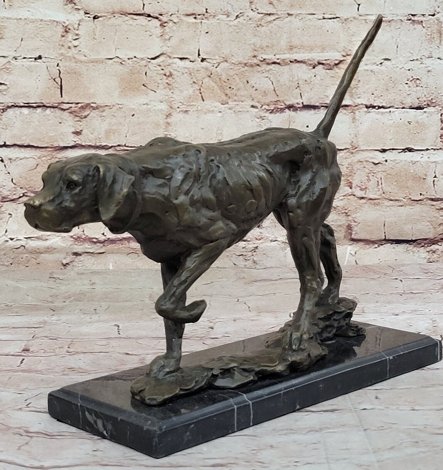 American Fox Hound Black Tan Virginia Dog Bookend Bronze Marble Base Art Figure
