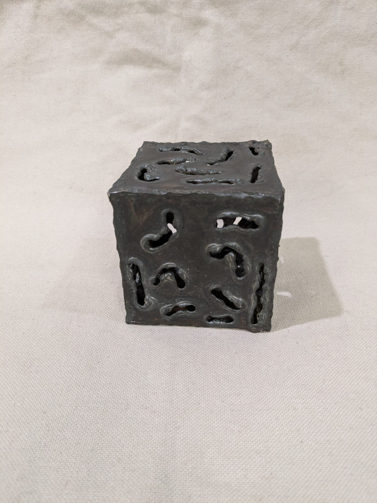 Vtg. Brutalist Welded Steel Cube Art Object Sculpture 3&Prime;