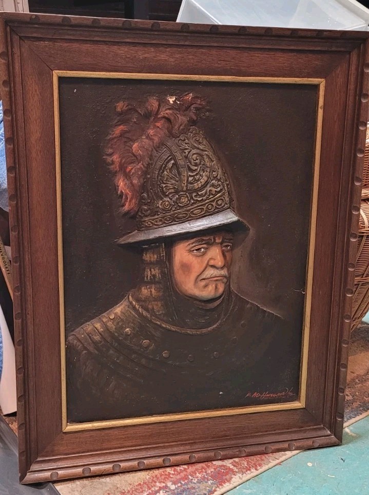 Antique RARE Rembrandt Man With A Golden Helmet Replica 3 Dimensional 30 X 24