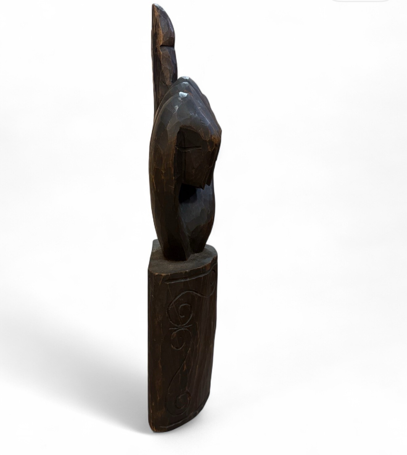 Vintage 1960s Hand-Carved Wood Sculpture • Mid-Century Organic Modern Art • 22″