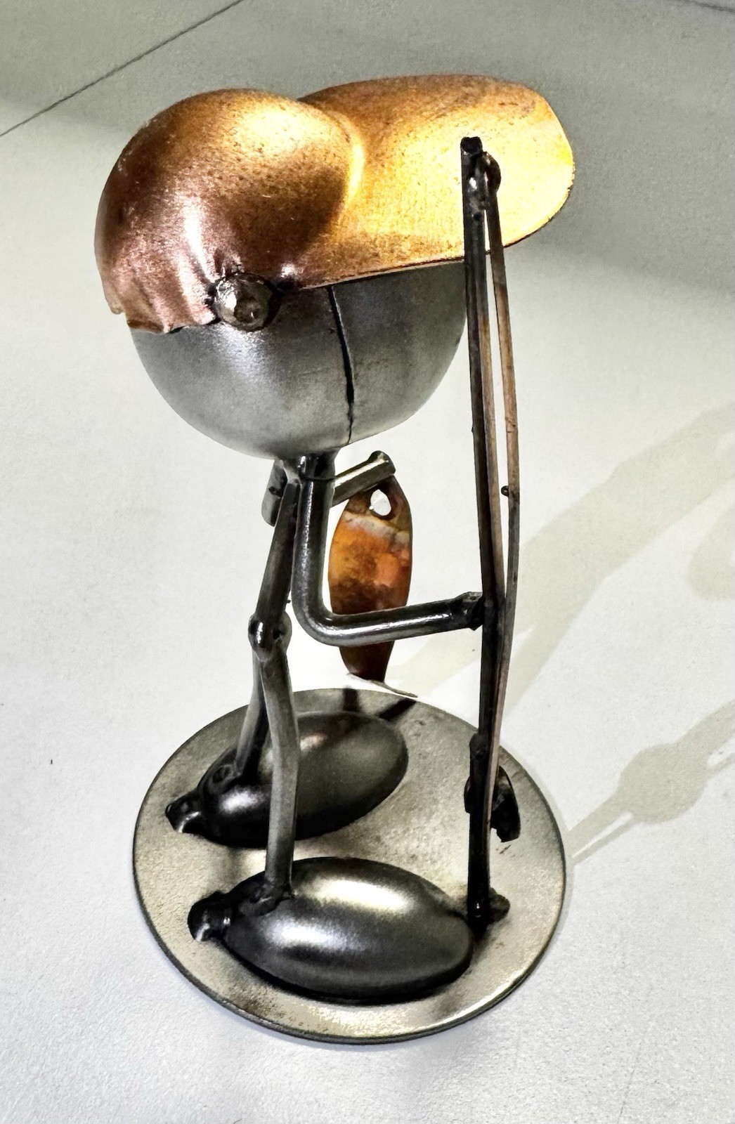 Art Metal Sculpture Fishing Figurine Copper Hat and Fish Steel
