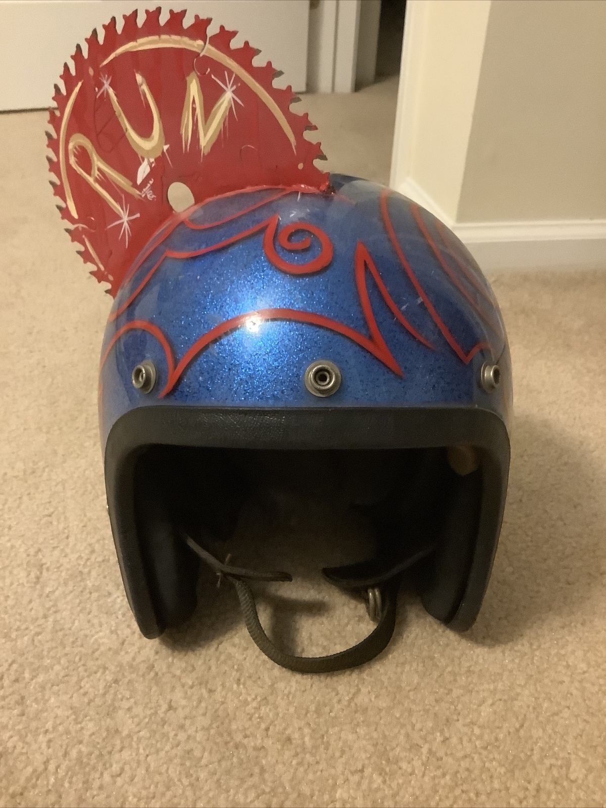 All Sport Motorcycle Helmet Buzzsaw Devil RUN AMOK GRAFFITI FOLK ART Blue Flake