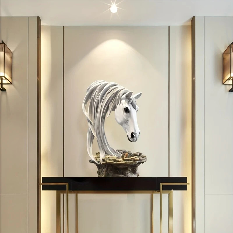 NEW 13&Prime; Stunning Deluxe White Horse Head Bust. Resin Figurine Sculpture 13x7x6