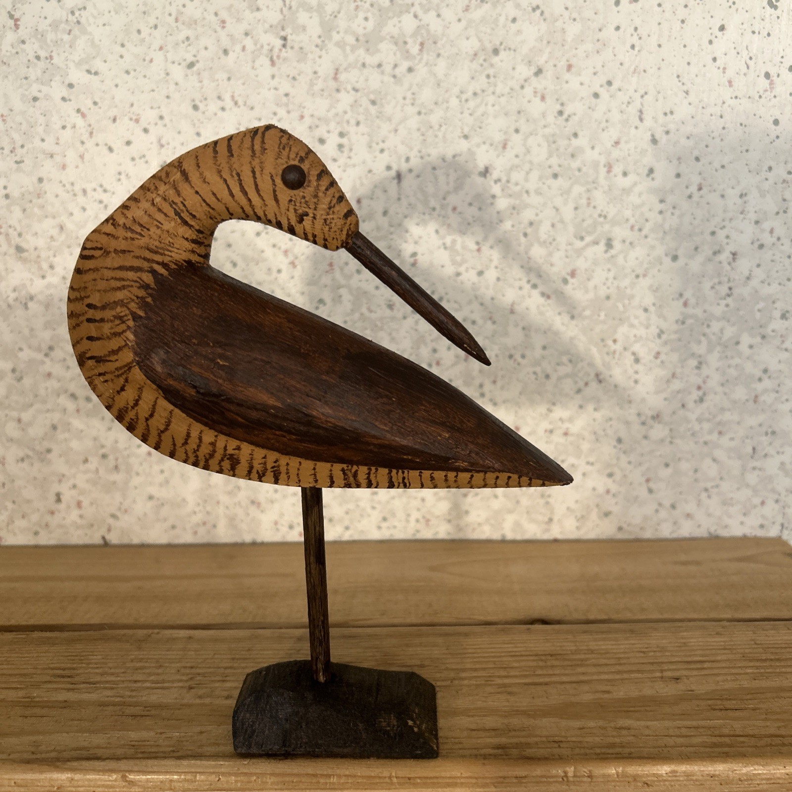 Hand Carved Antique Style Preening Brown Phase Peep Shorebird Decoy