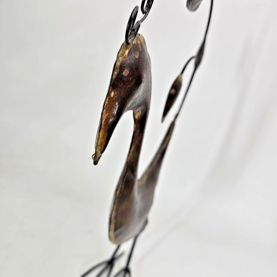Handmade Abstract Metal Bird Sculpture Statue Brown 14&Prime; In Folk Whimsical Art