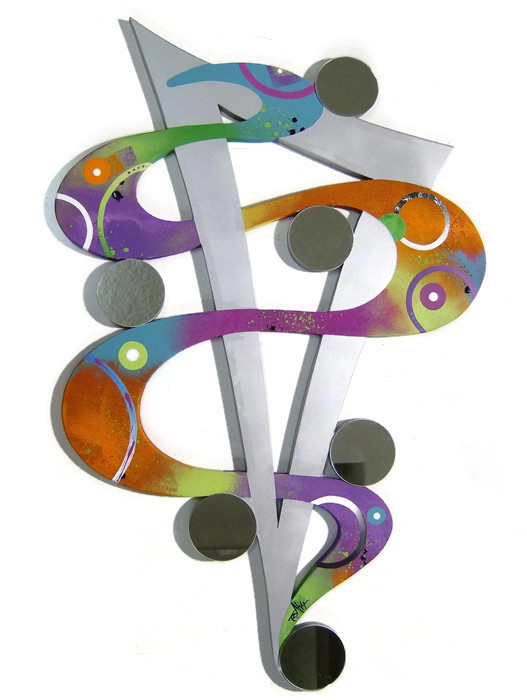 Colorful Abstract Wall Sculpture with Mirror accents 48×31 by Art69