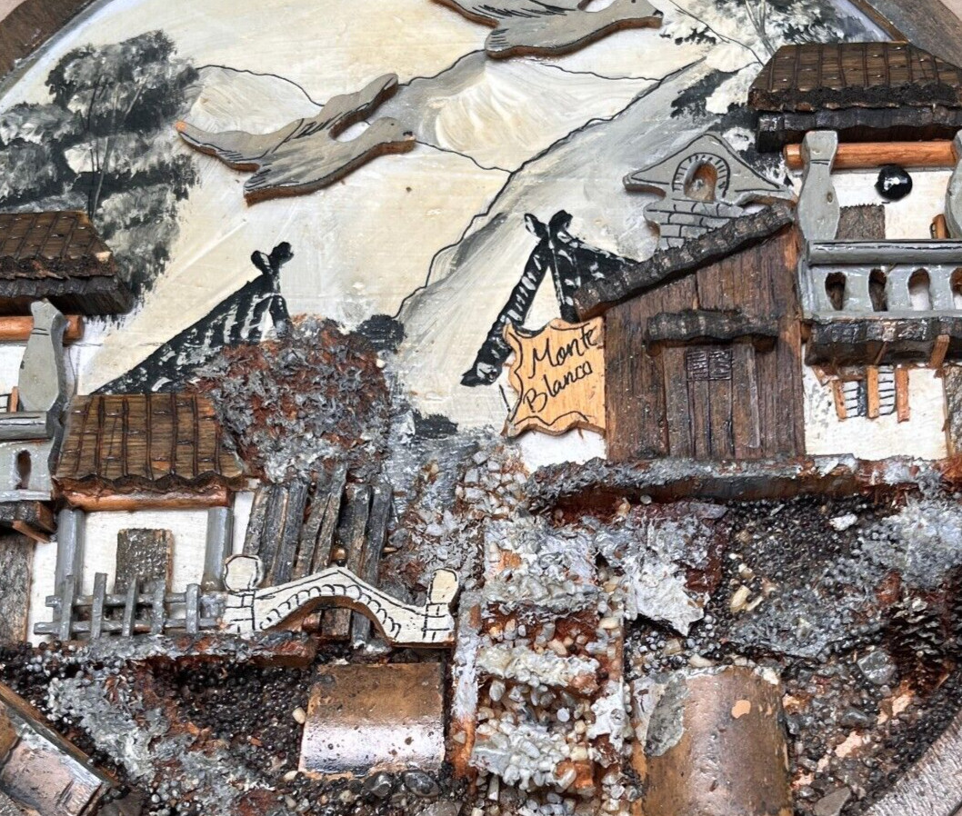 Vtg 3D Swiss Alps MONTE BLANCA LODGING Mountain Scene Art Sculpture Handcrafted