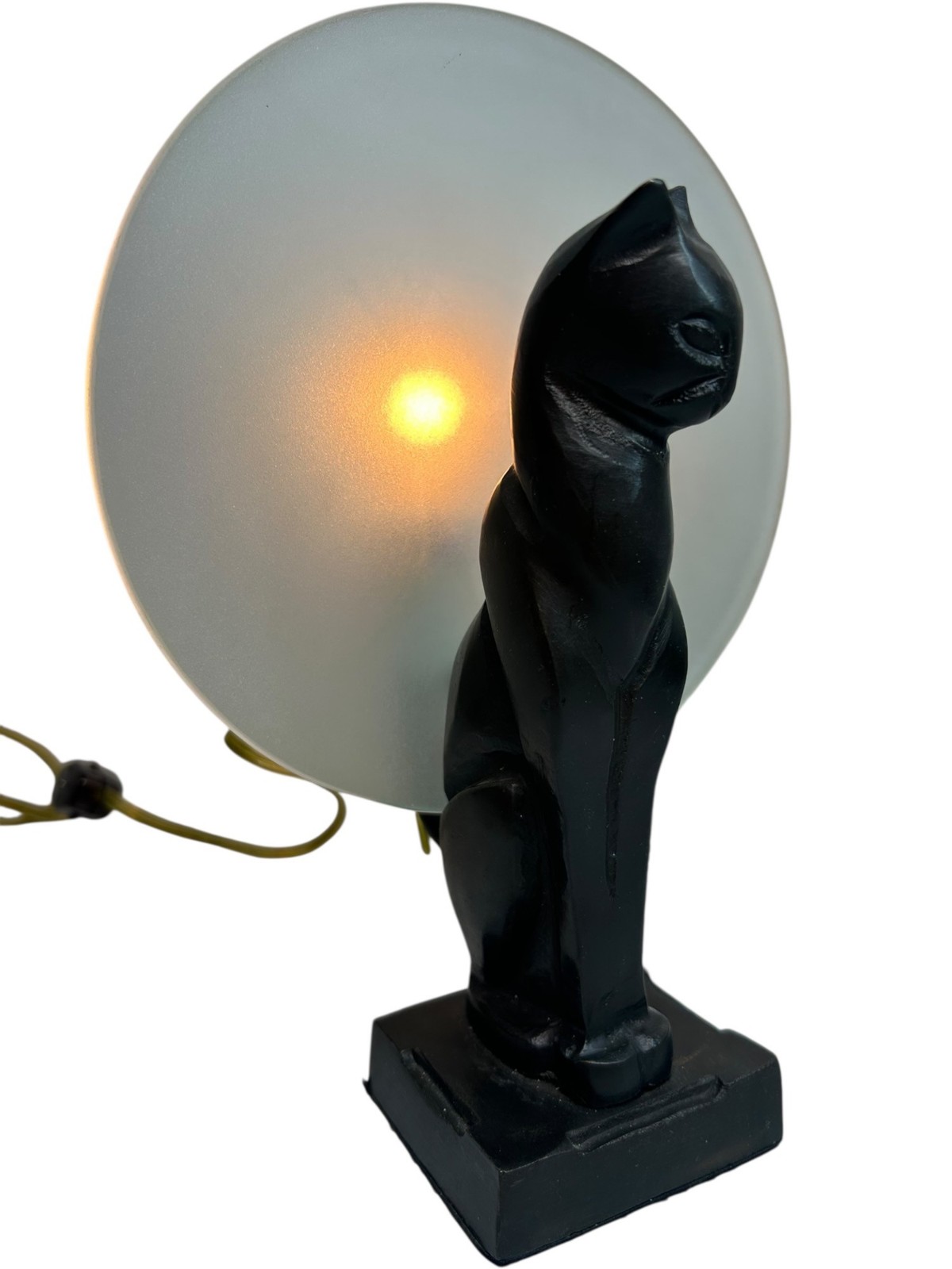 Art Deco Bronze Cat Moon Lamp Feline Sculpture Light Early Vintage 1920s
