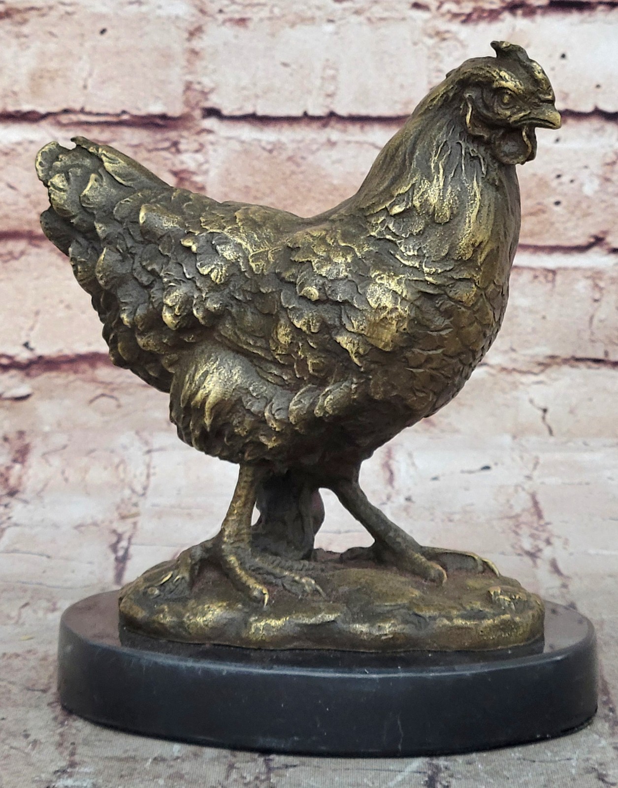 Original Bronze Chicken Sculpture Statuette Kitchen Decor Hen Rooster Collectors