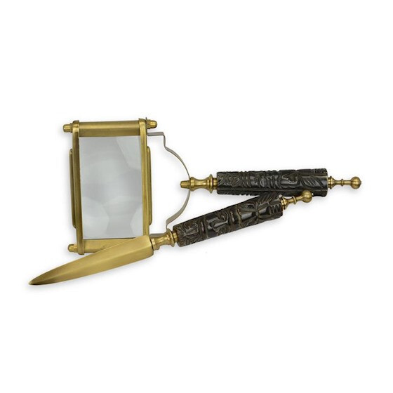 9934569 Brass Magnifier And Letter Opener with Handle Black 4 7/8×10 5/8in
