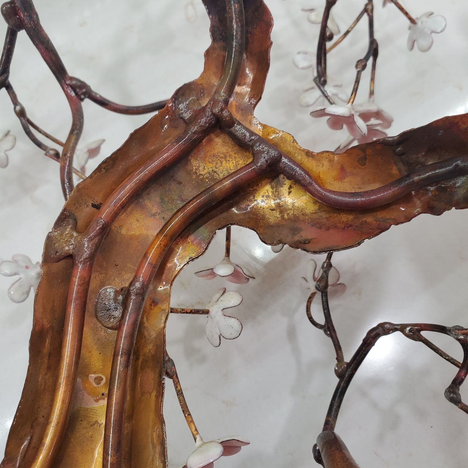 Bovano of Cheshire Blooming Bonsai Metal Tree Sculpture Pink White Flowers