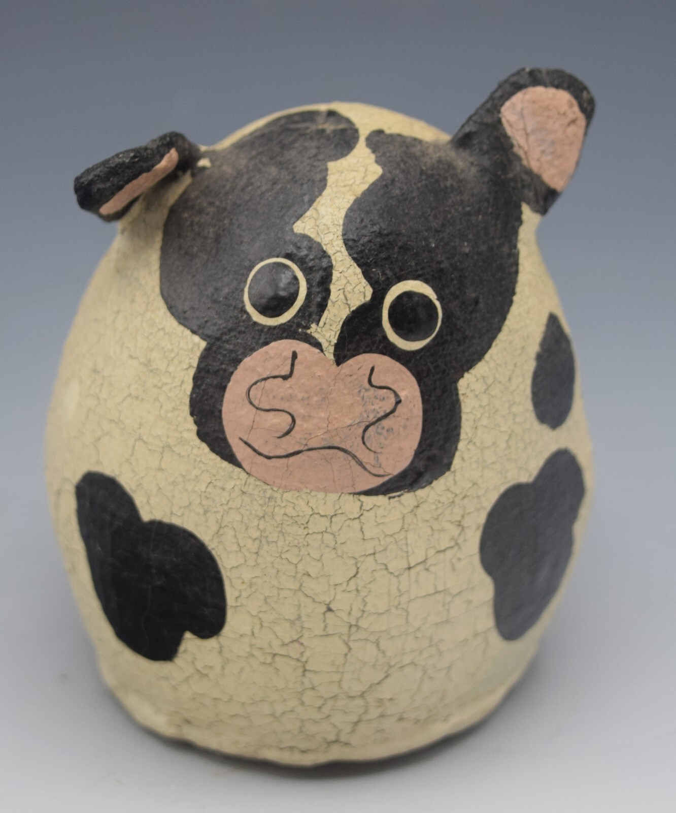 NATALIE SILITCH FOLK ART PRIMITIVE CRACKED CANVAS COW FIGURINE 3.25&Prime;