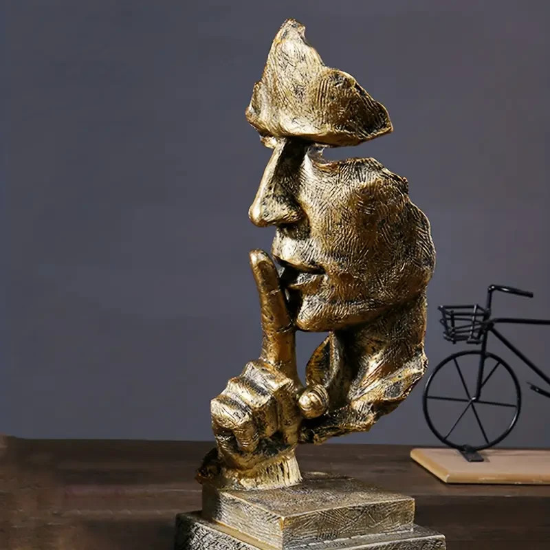 NEW Silence Shush Bronze Style Man Bust Abstract Resin Figurine Sculpture 10.4×4