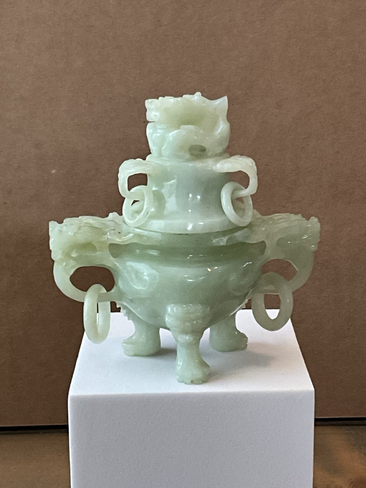 VTG Chinese Green Jade/Serpentine Incense Burner/Censer 3.75”x3.75”x2”-Zen