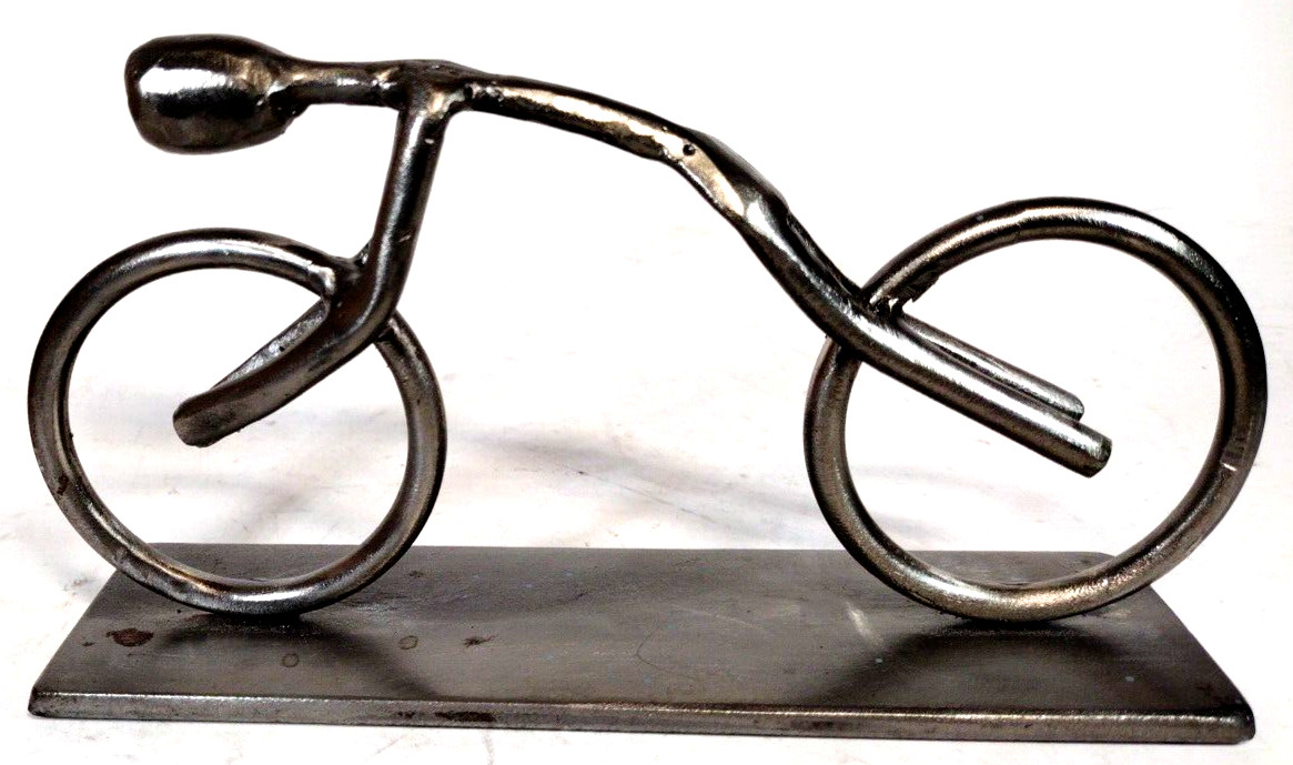 Handcrafted Cyclist Welded Steel Sculpture Modern Art « One With » Artist Signed