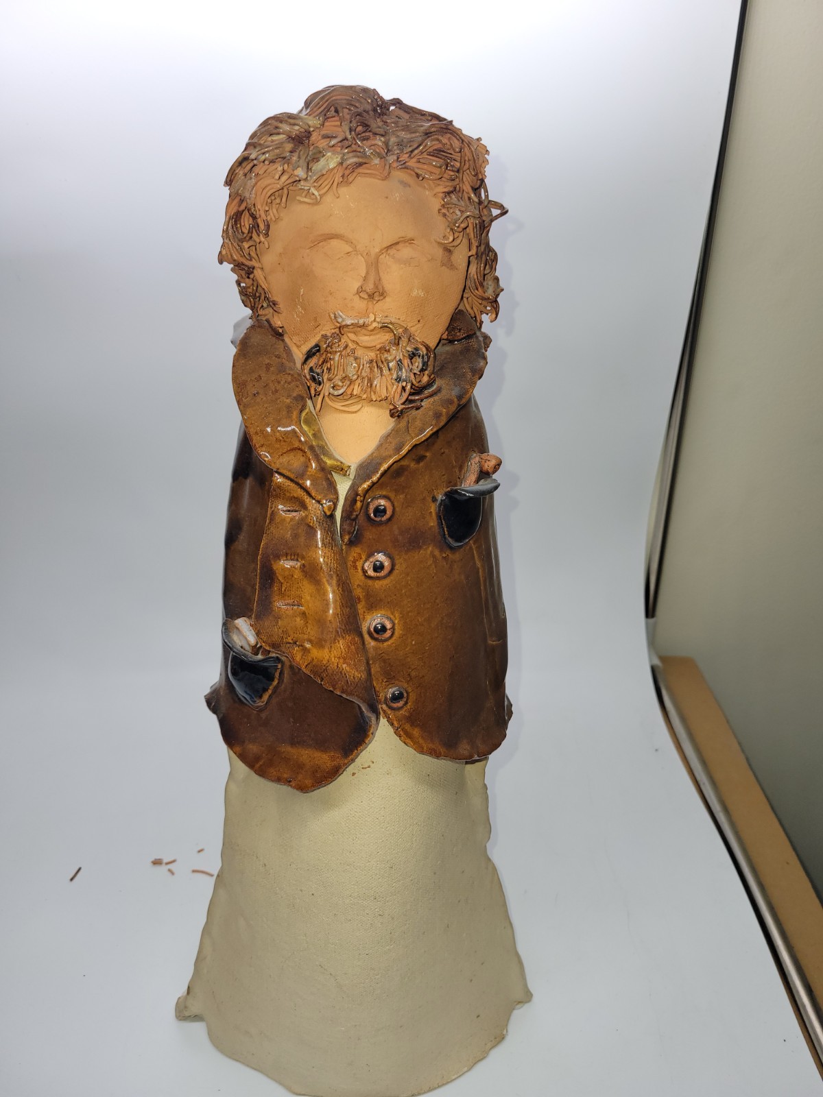 Vintage Studio Pottery Bust Sculpture Bearded Man Folk Art 18”
