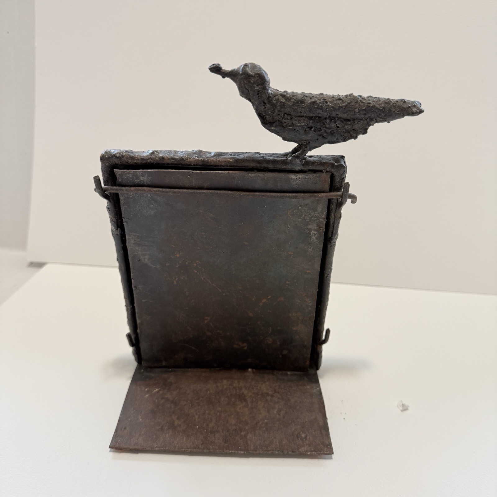 MCM Brutalist Iron Bird Sculpture Photo Frame Torched Studio Metal Art